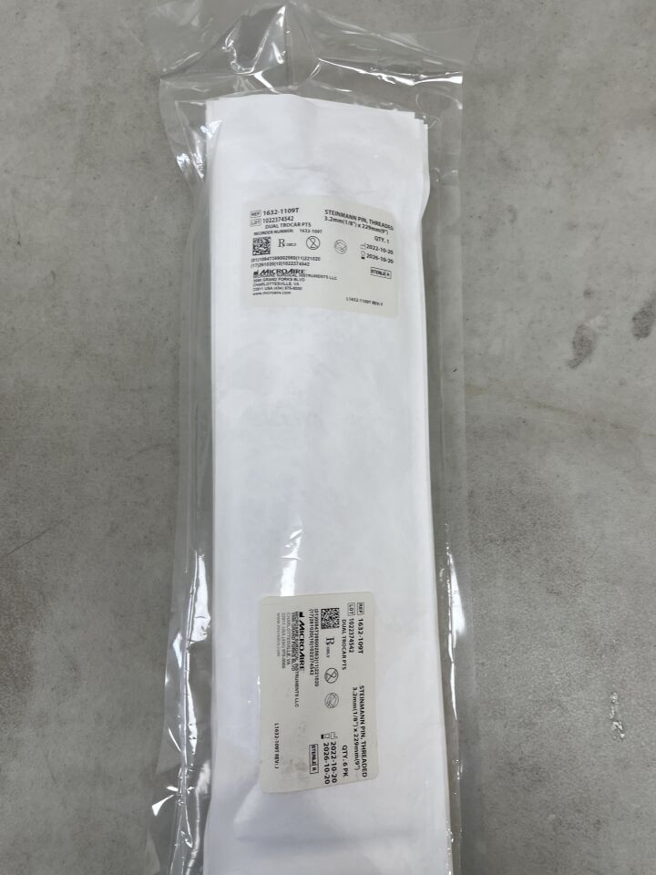 1632-1109T - MICRO-AIRE - Steinmann pin, threaded 3.2mm(1/8”) x 229mm(9”), (PK) - ( Expiry Date: 2026-10-20 )