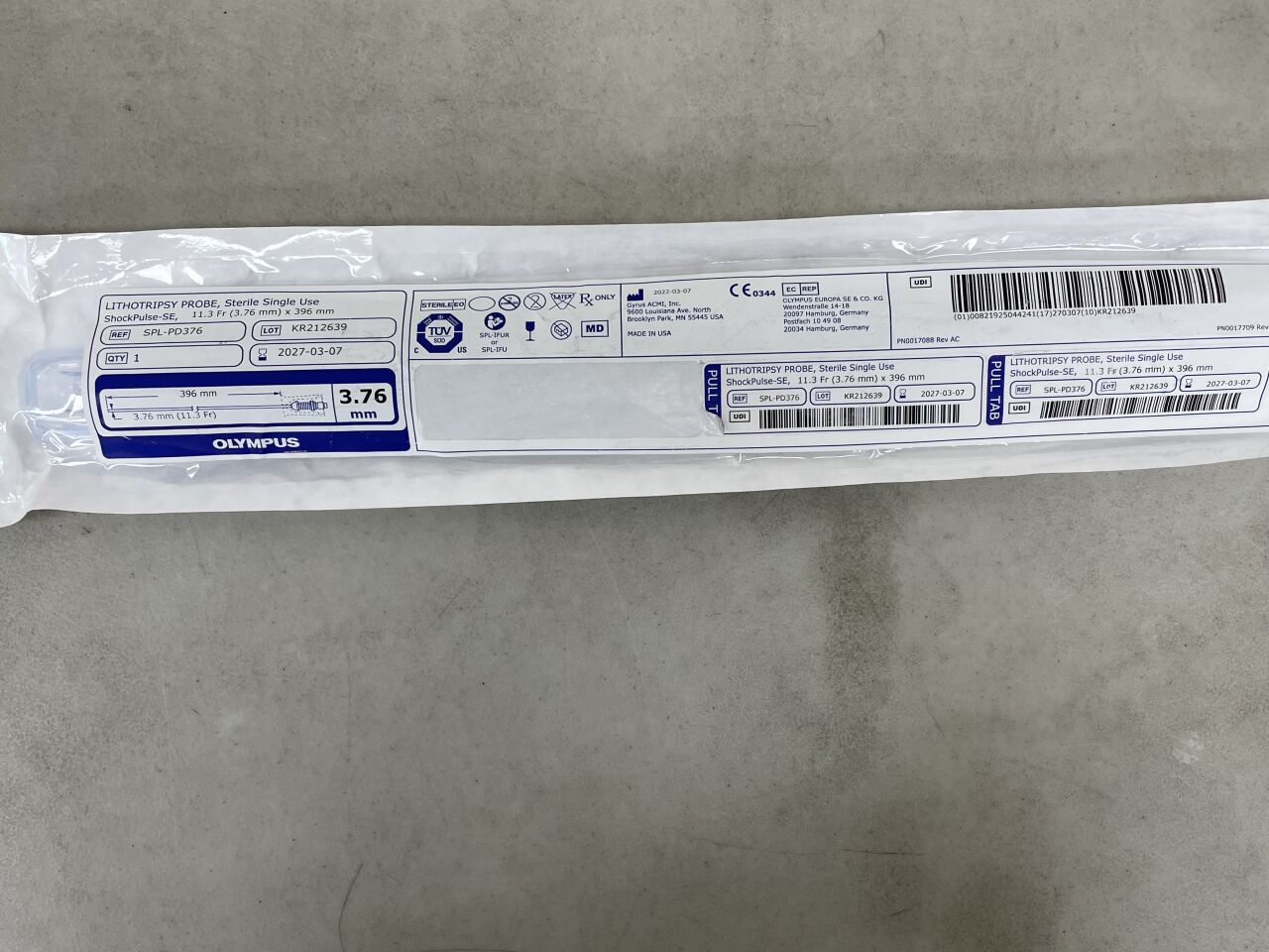SPL-PDBX376  -  OLYMPUS  -  ShockPulse Lithotripsy Probe, 11.3 Fr/3.76 mm dia. x 396 mm Length , ( EA )  -  ( Expiry Date : 2027-03-07 )