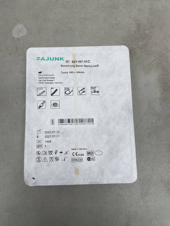 521187-31C - PAJUNK - SonoLong Sono NanoLine Kit 18G x 100mm, Tuohy Tip, (EA) - ( Expiry Date: 2027-07-11 )