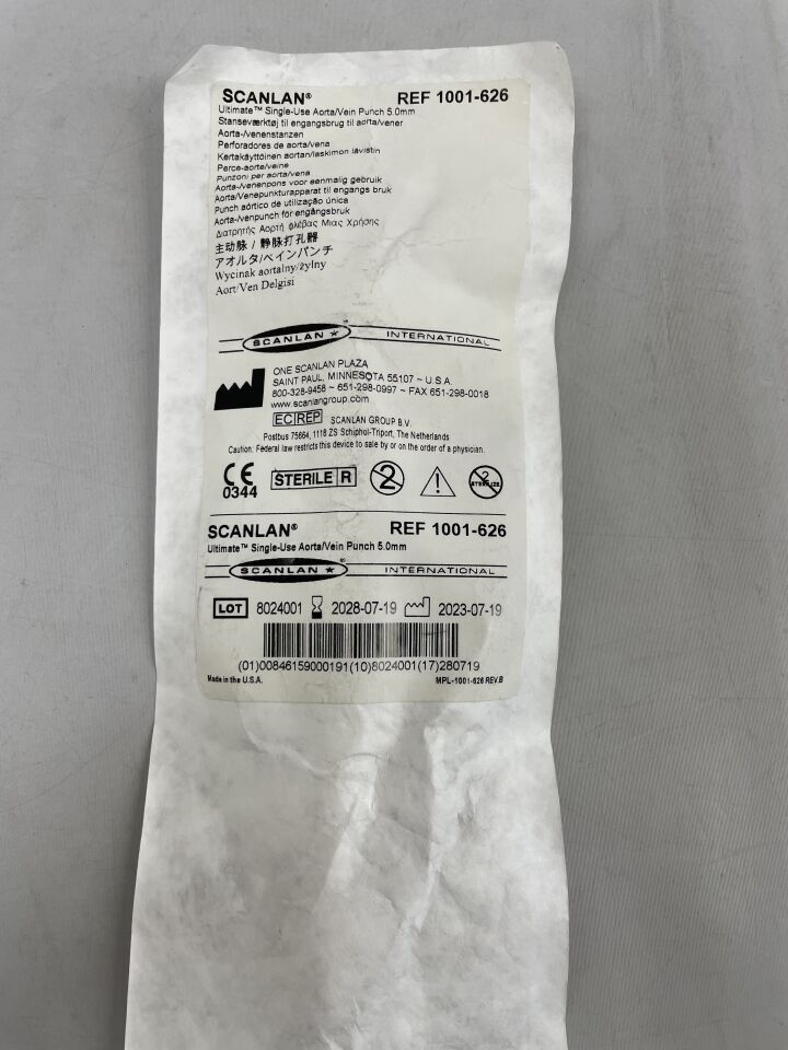 1001-626 - SCANLAN - Single-Use Aorta/ Vein Punch, 5.0mm, () - ( Expiry Date: 2028-07-19 )