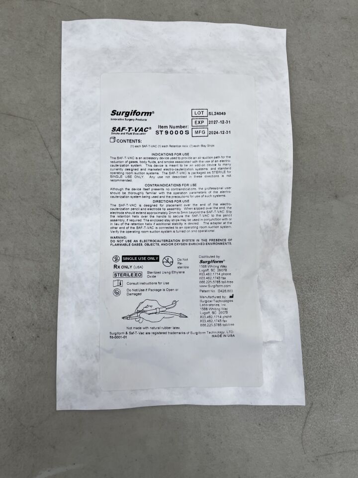 ST9000S - SURGIFORM - Saf-T-Vac Smoke and Fluid Evacuator , (EA) - ( Expiry Date: 2027-12-31 )
