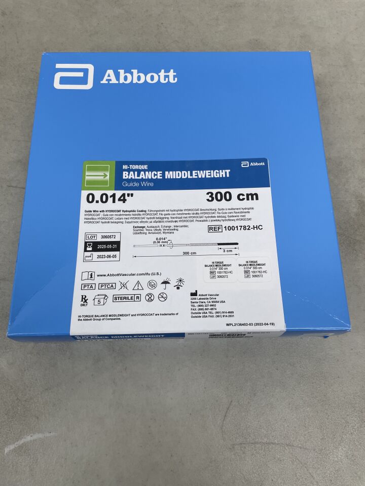 1001782-HC - ABBOTT - Hi-Torque Balance Middleweight (BMW) Guide Wire, Hydrophilic 0.014" x 300cm, (BX/5) - ( Expiry Date: 2025-05-31 )