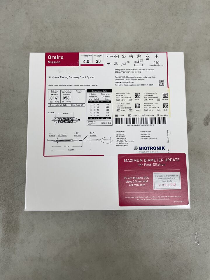 453966 - BIOTRONIK - Orsiro Mission Sirolimus Eluting Coronary Stent System - 4.0mm x 30mm, (BX/1) - ( Expiry Date: 2026-01-06 )