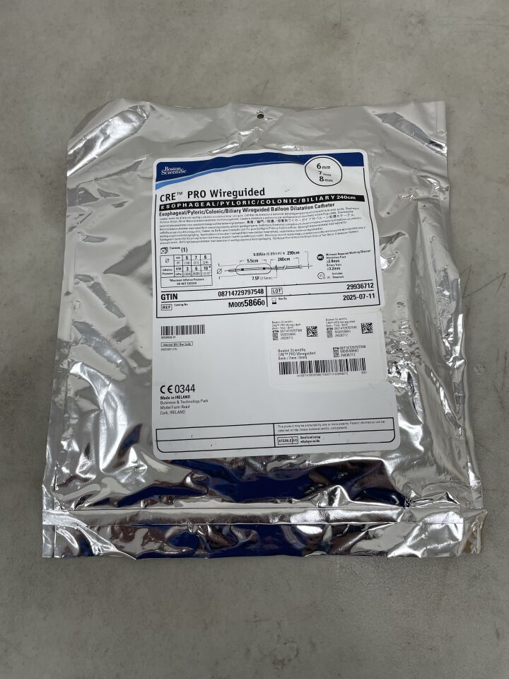5866 - BOSTON SCIENTIFIC - CRE PRO Wireguided Balloon Dilatation Catheter - Esophageal/Pyloric/Colonic/Biliary - 6mm x 7mm x 8mm, (EA) - ( Expiry Date: 2025-07-11 )