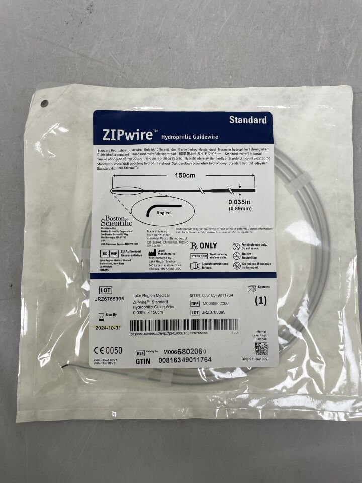 680206 - BOSTON SCIENTIFIC - ZIPwire Hydrophilic Guidewire, Standard, Angled 0.035in x 150cm, (EA) - ( Expiry Date: 2025-07-31 )
