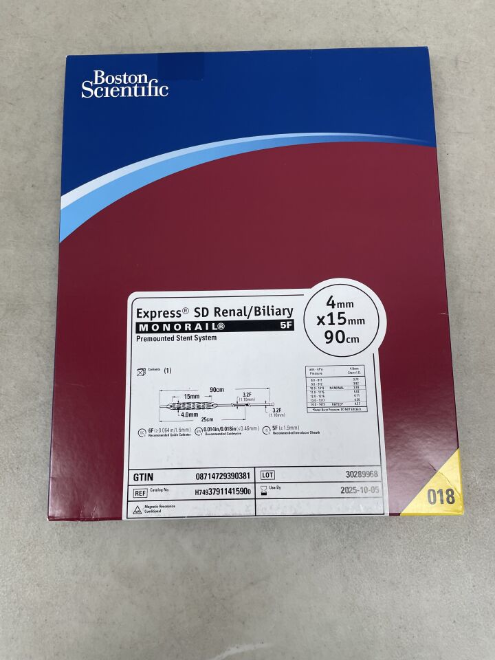 3791141590 - BOSTON SCIENTIFIC - Express SD Renal/Biliary Monorail Premounted Stent System - 4mm x 15mm x 90cm, (BX/1) - ( Expiry Date: 2025-10-05 )