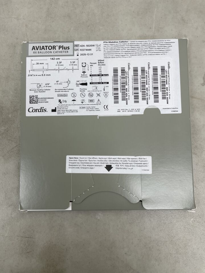 424-5020W - CORDIS - Aviator Plus .014" RX PTA Balloon Dilatation Catheter - 5.0mm x 20mm x 142cm, (BX/1) - ( Expiry Date: 2025-12-31 )
