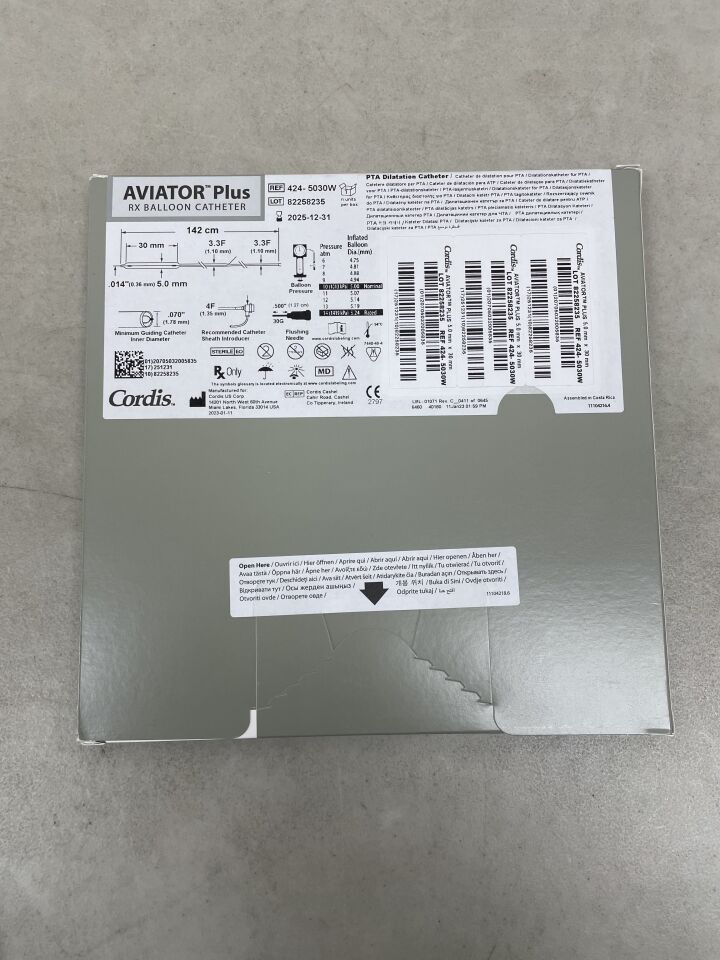 424-5030W - CORDIS - Aviator Plus .014" RX PTA Balloon Dilatation Catheter - 5.0mm x 30mm x 142cm, (BX/1) - ( Expiry Date: 2025-12-31 )