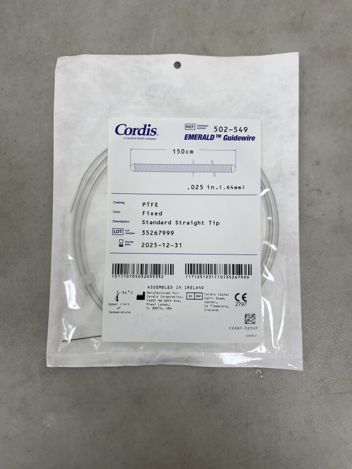 502-549 - CORDIS - Emerald Guidewire - Standard Straight Tip - .025" x 150cm, (EA) - ( Expiry Date: 2025-12-31 )