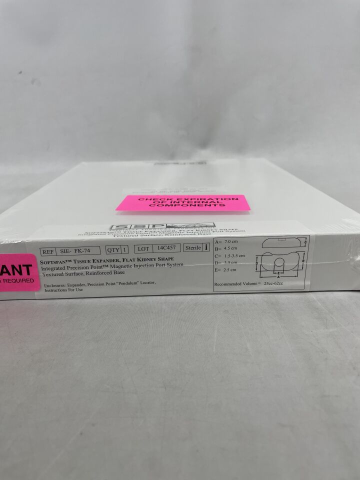 SIE-FK-74 - SPECIALTY SURGICAL PRODUCTS - Softspan Integrated Expander, Flat Kidney Shape, 25-62cc, (BX/1) - ( Expiry Date: 2023-12-03 )