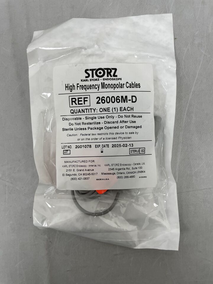 26006M-D - STORZ - Monopolar Cable with 8 mm Plug, 300 cm Length, (EA) - ( Expiry Date: 2025-02-13 )