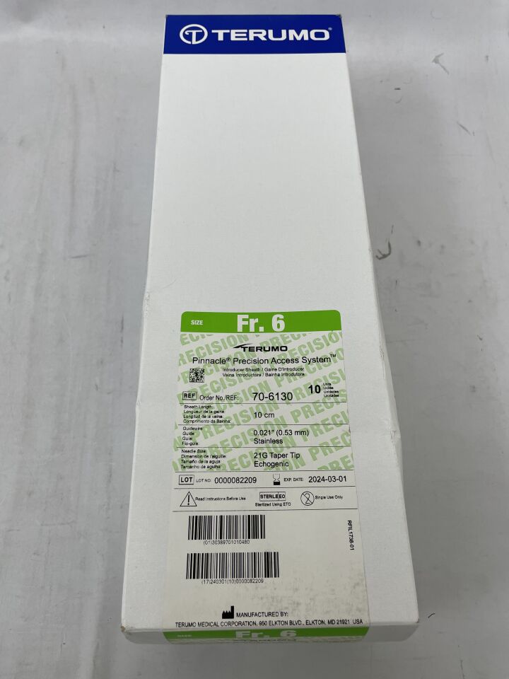 70-6130 - TERUMO - Pinnacle Precision 6F Introducer Sheath, Stainless, Echogenic, (BX/10) - ( Expiry Date: 2026-02-01 )