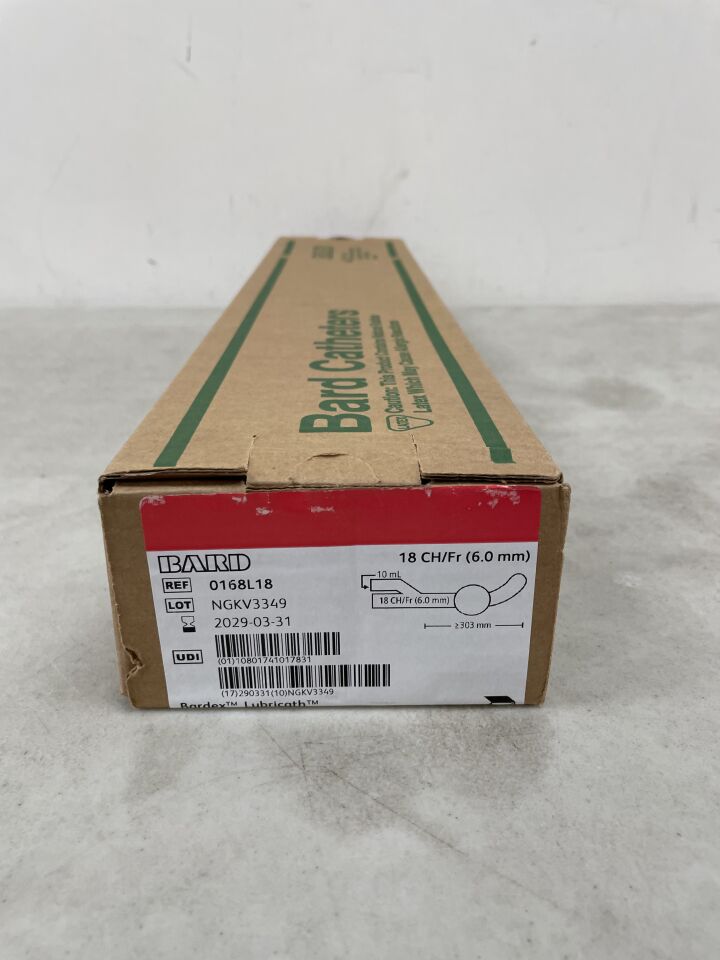 0168L18 - BARD - Lubricath Foley Catheter 2-Way, Specialty, Carson, Medium Olive Coude Tip, Single Drainage Eye, 5cc/18F, (BX/12) - ( Expiry Date: 2029-03-31 )
