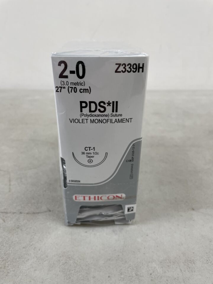 Z339H  -  ETHICON  -  PDS II (polydioxanone) Suture, Taper Point, Absorbable, CT-1 36mm ½ Circle, Violet Monofilament 27" = 70cm, Size: 2-0 , ( BX/36 )  -  ( Expiry Date : 2028-12-31 )