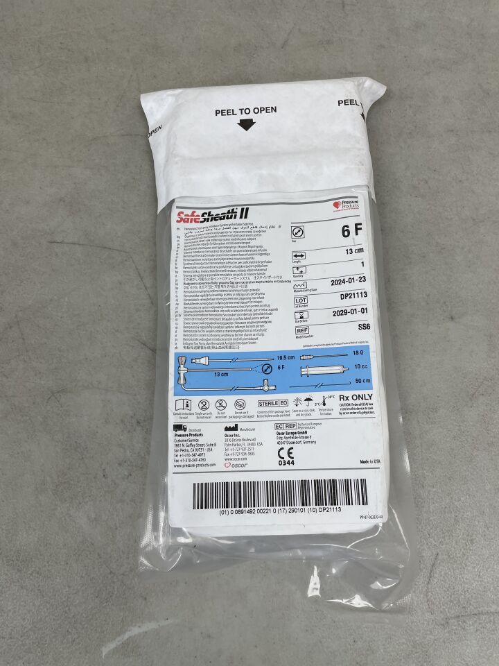 SS6 - OSCOR - SAFESHEATH II Hemostatic Tear-Away Introducer System 6F 13cm, (EA) - ( Expiry Date: 2029-01-01 )