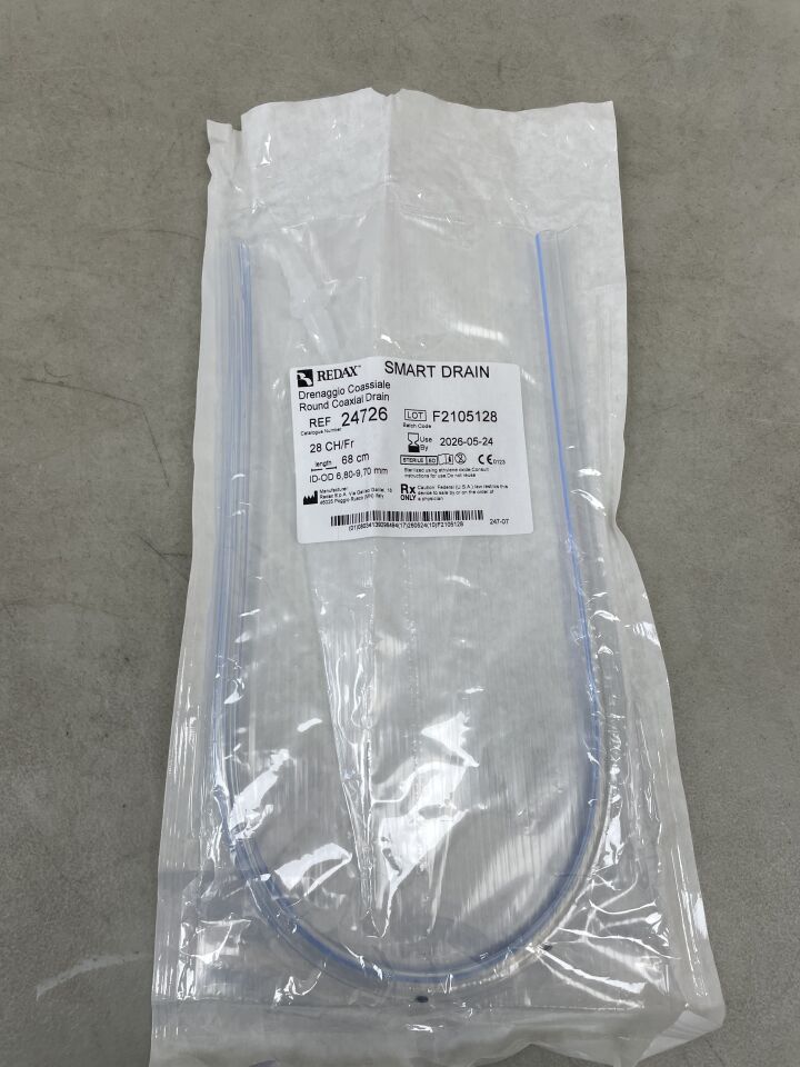 24726 - REDAX - Round Coaxial Drain 28Fr, 680mm, (EA) - ( Expiry Date: 2026-05-24 )