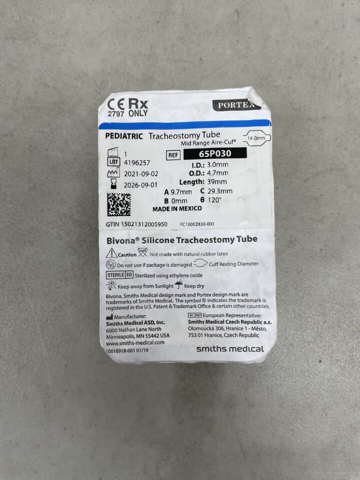 65P030 - SMITHS MEDICAL - Aire-Cuf Tracheostomy Tube, Neonatal, 3.0 mm, (EA)