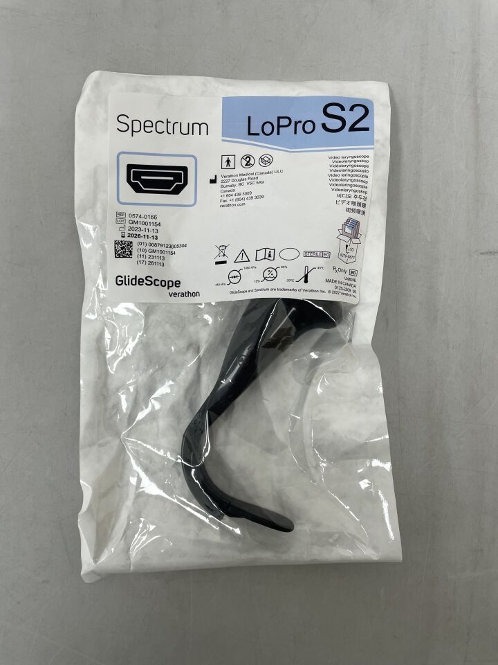 0574-0166 - VERATHON MEDICAL - GlideScope Spectrum Video Laryngoscope LoPro S2 (Hyperangle), (EA) - ( Expiry Date: 2026-11-13 )