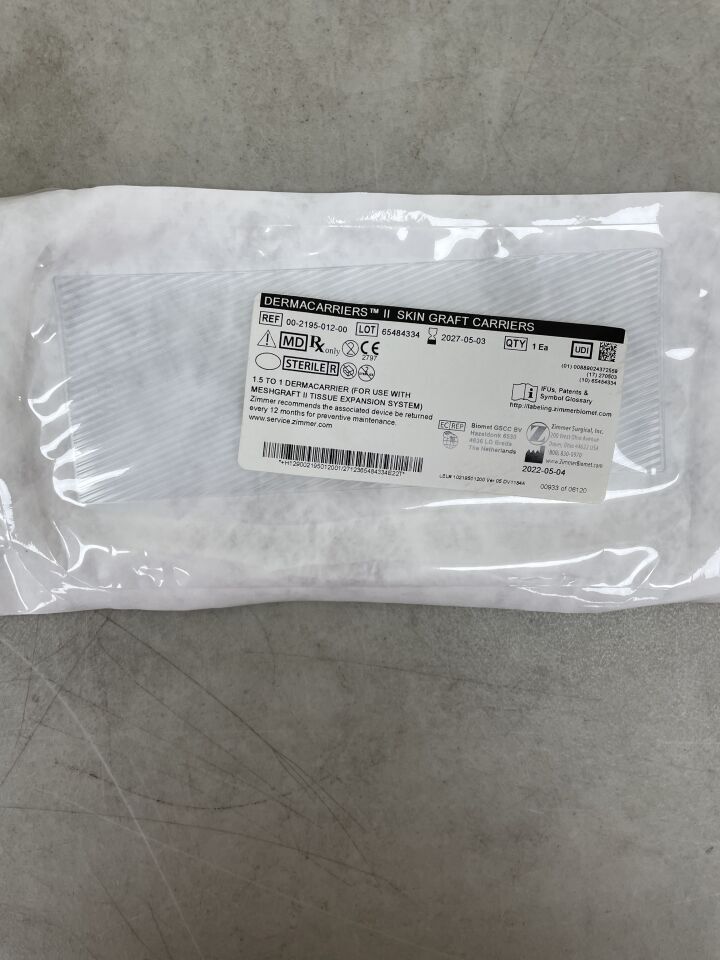 00-2195-012-00  -  ZIMMER  -  dermacarriers ii skin graft carrier: 1.5 to 1 , ( EA )  -  ( Expiry Date : 2027-05-03 )