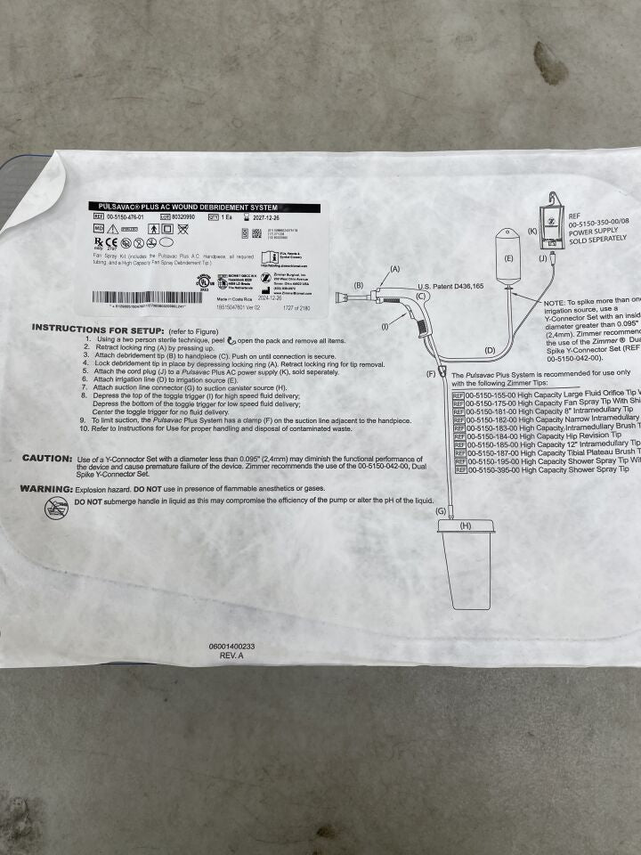 00-5150-476-01  -  ZIMMER  -  PulsaVac Plus AC Fan Spray Kit , ( EA )  -  ( Expiry Date : 2027-12-26 )