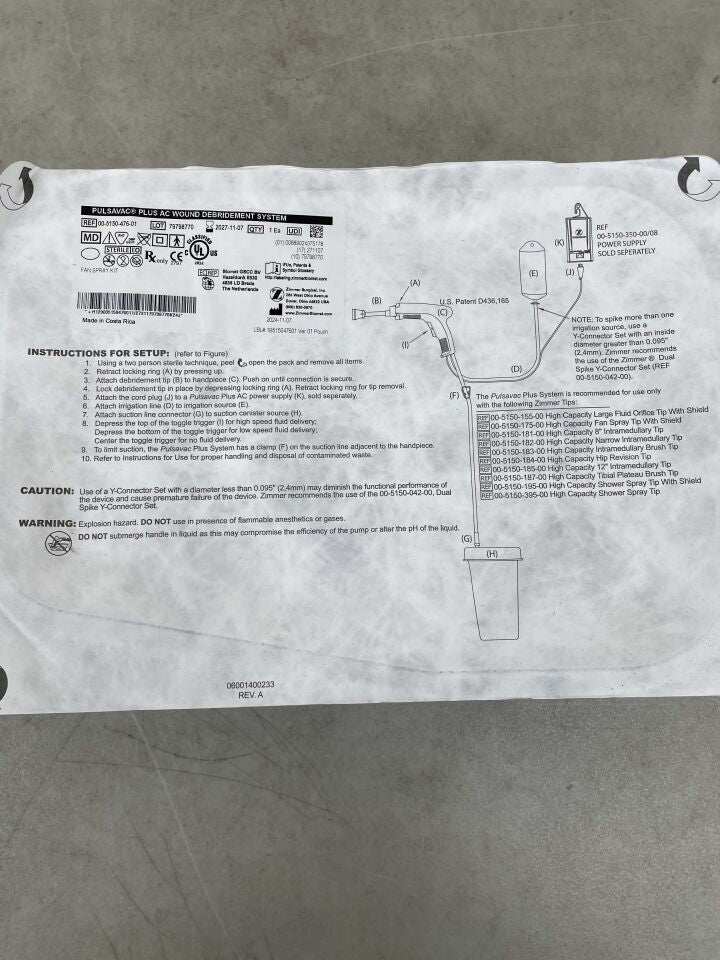 00-5150-476-01  -  ZIMMER  -  PulsaVac Plus AC Fan Spray Kit , ( EA )  -  ( Expiry Date : 2027-11-07 )