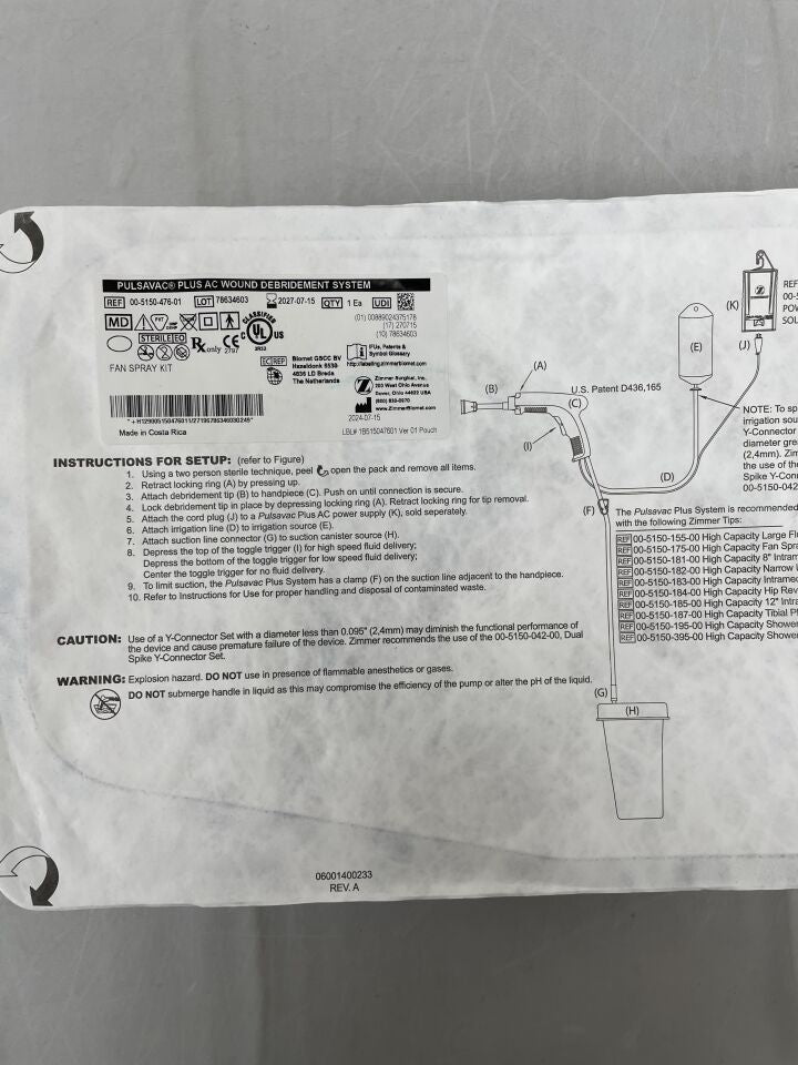 00-5150-476-01  -  ZIMMER  -  PulsaVac Plus AC Fan Spray Kit , ( EA )  -  ( Expiry Date : 2027-07-15 )