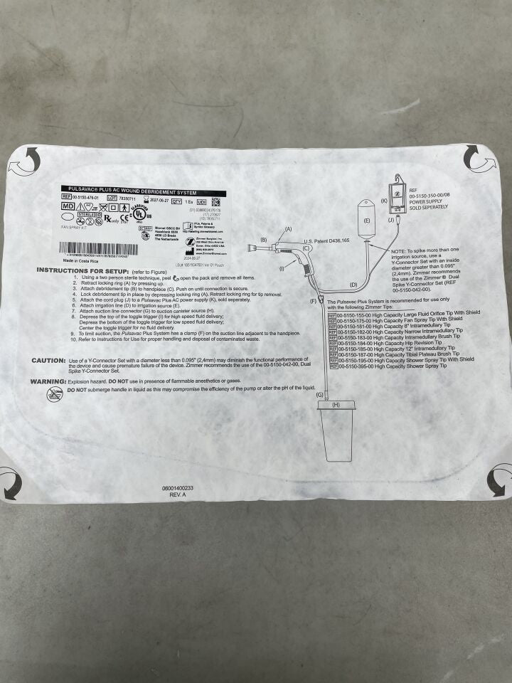 00-5150-476-01  -  ZIMMER  -  PulsaVac Plus AC Fan Spray Kit , ( EA )  -  ( Expiry Date : 2027-06-27 )