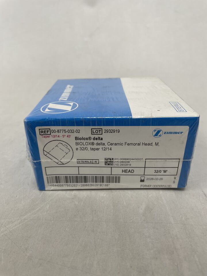 00-8775-032-02  -  ZIMMER  -  Biolox Delta, Ceramic Femoral Head, M, 32/0, Taper 12/14 , ( BX/1 )  -  ( Expiry Date : 2028-02-29 )