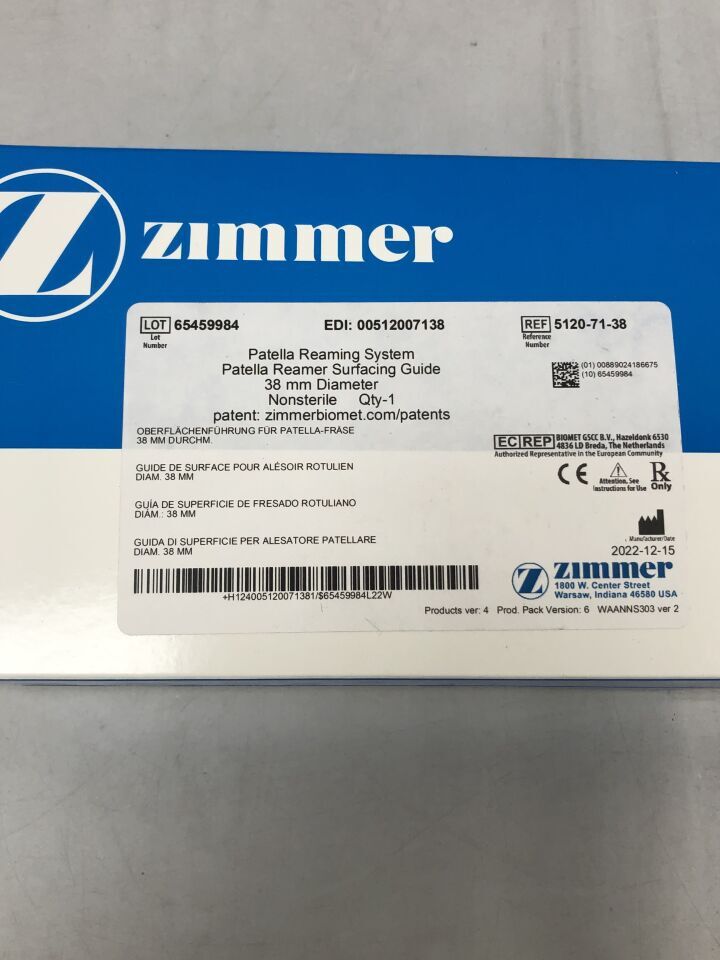 5120-71-38  -  ZIMMER  -  Patella Reaming System, 38mm diameter , ( BX/1 )  -  ( Expiry Date : 2099-01-01 )