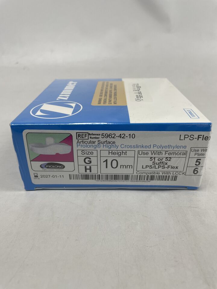 5962-42-10  -  ZIMMER  -  Prolong Highly Crosslinked Polyethylene 10MM , ( BX/1 )  -  ( Expiry Date : 2027-01-11 )