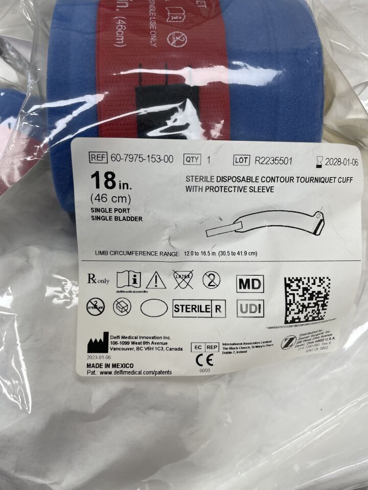 60-7975-153-00  -  ZIMMER  -  CONTOUR 18" TOURNIQUET CUFF  with Protective SLEEVE, SINGLE PORT, SINGLE BLADDER , ( EA )  -  ( Expiry Date : 2028-01-06 )