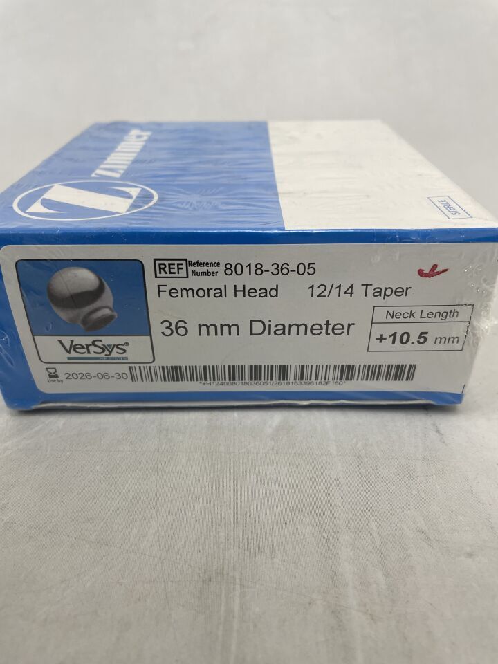 8018-36-05  -  ZIMMER  -  VerSys Hip System Femoral Head 12/14 Taper, 36mm Diameter, +10.5mm Neck Length , ( BX/1 )  -  ( Expiry Date : 2026-06-30 )