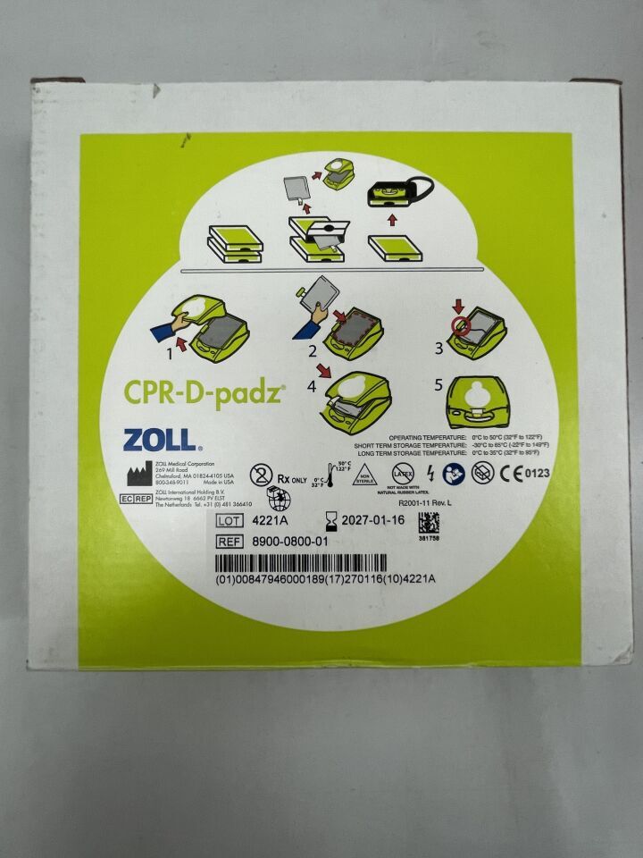 8900-0800-01 - ZOLL - cpr-d*padz one piece electrode pad with real cpr help, (BX/1) - ( Expiry Date: 2027-01-16 )