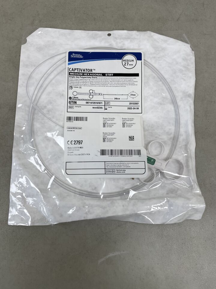 6234 - BOSTON SCIENTIFIC - Captivator Single-Use Polypectomy Snare - Medium Hexagonal/Stiff - 27mm x 240cm, (EA) - ( Expiry Date: 2025-04-04 )