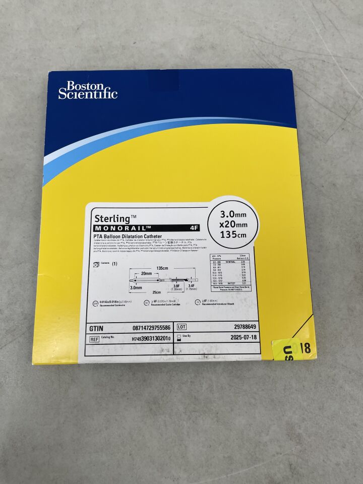 3903130201 - BOSTON SCIENTIFIC - Sterling MONORAIL PTA Balloon Dilatation Catheter - 3.0mm x 20mm x 135cm, (BX/1) - ( Expiry Date: 2025-07-18 )