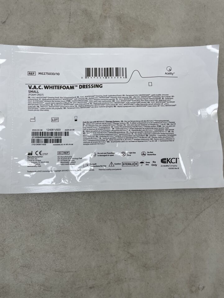 M6275033 - KCI - V.A.C. WhiteFoam Small Dressing: 10cm x 7.5cm x 1cm, (EA) - ( Expiry Date: 2026-02-09 )