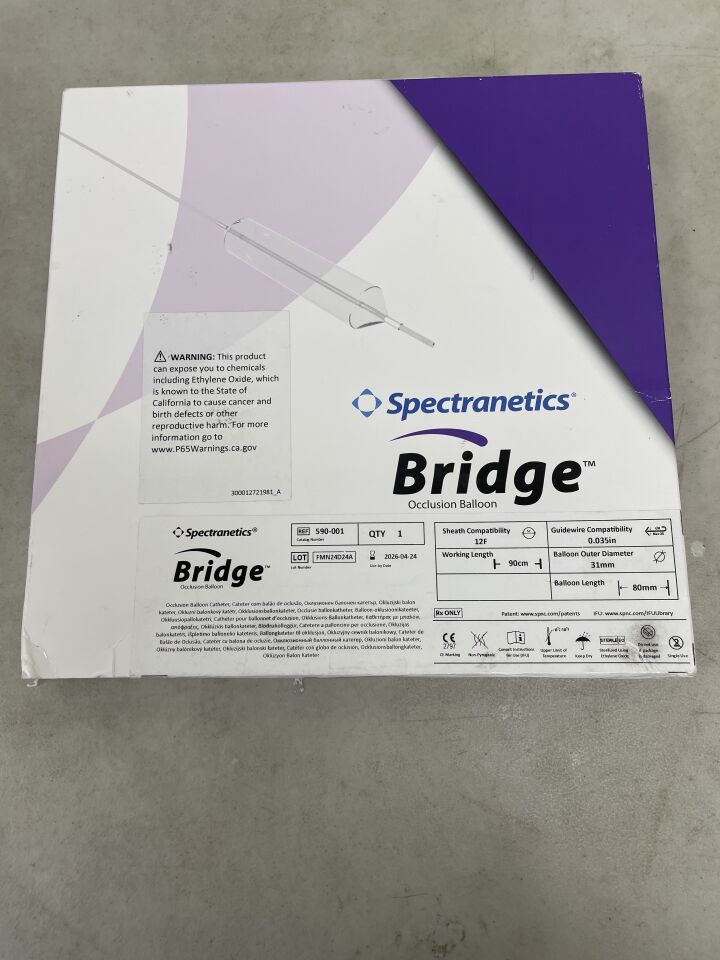 590-001 - SPECTRANETICS - Bridge Occlusion Balloon Catheter, 20 dia. x 80 mm Balloon Length, 4 mm OD x 90 cm Length, (BX/1) - ( Expiry Date: 2026-04-24 )