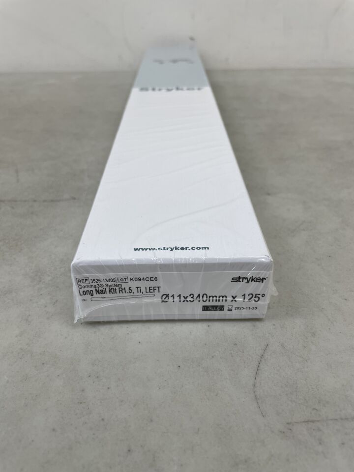 3525-1340S - STRYKER - Gamma3 Titanium Left R1.5 Cannulated Long Intramedullary Nail, 11 x 340mm, (BX/1) - ( Expiry Date: 2025-11-30 )