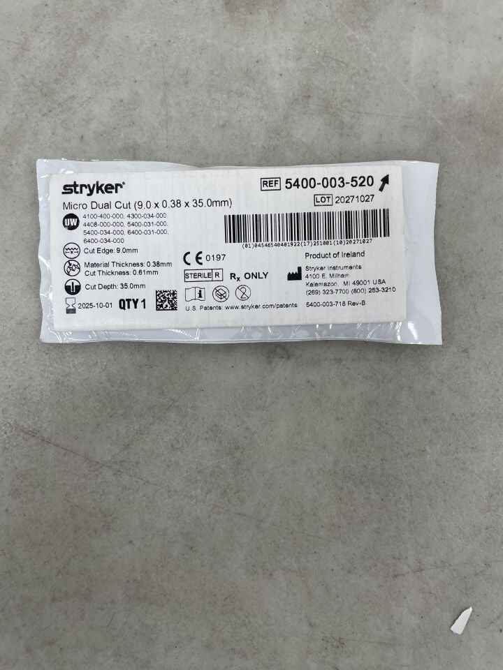 5400-003-520 - STRYKER - Micro Dual-Cut Sagittal Saw Blade, Long Medium, 35 L x 9 m, (EA) - ( Expiry Date: 2025-10-01 )