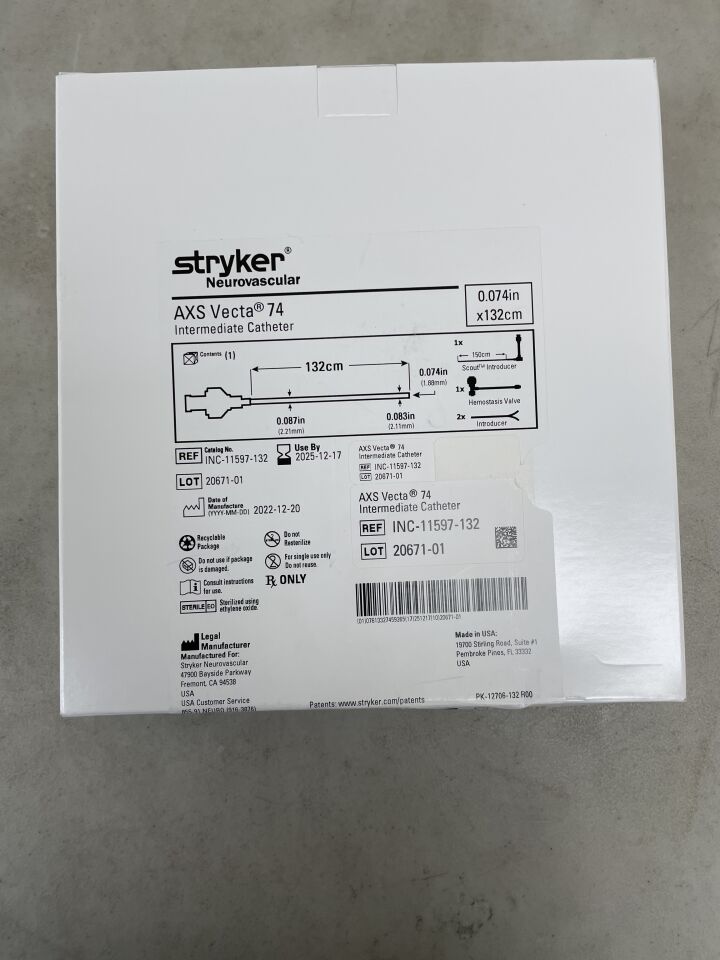 INC-11597-132 - STRYKER - AXS Vecta 74 Intermediate Aspiration Catheter - 0.074" x 132cm, (BX/1) - ( Expiry Date: 2025-12-17 )