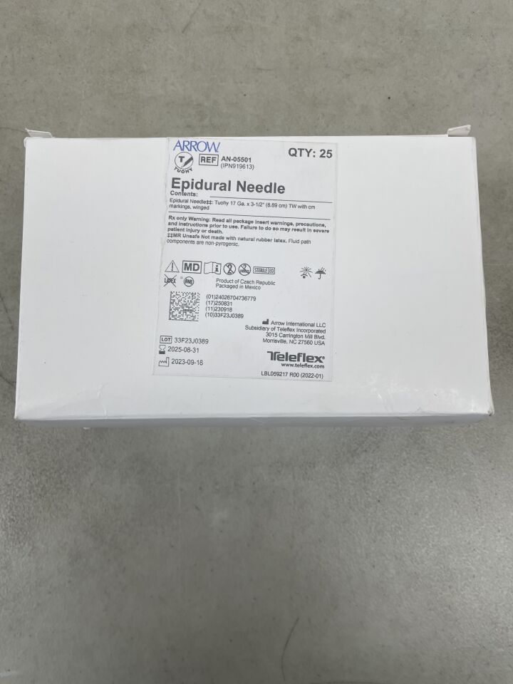 AN-05501 - TELEFLEX - Tuohy Epidural needle, 17Ga x 3-1/2" TW with cm markings, winged, (BX/25) - ( Expiry Date: 2025-08-31 )