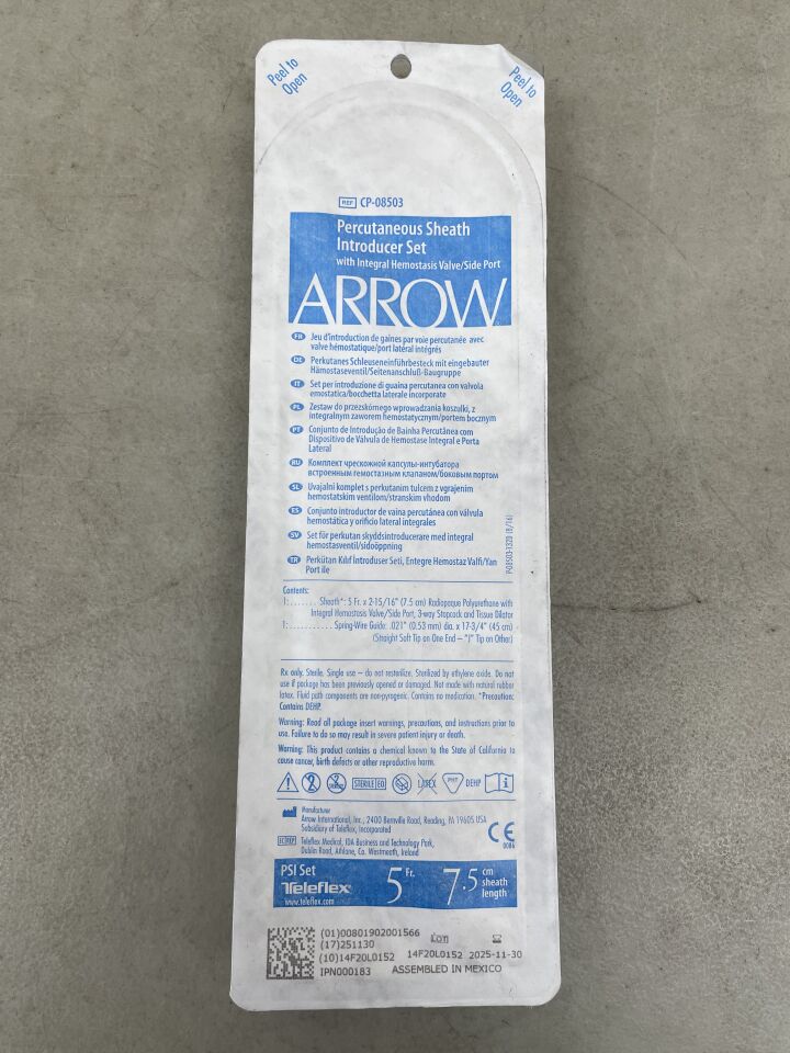 CP-08503 - TELEFLEX - Arrow Percutaneous Sheath Introducer Set w/Guide Wire 5F x 7.5cm, (EA) - ( Expiry Date: 2025-11-30 )