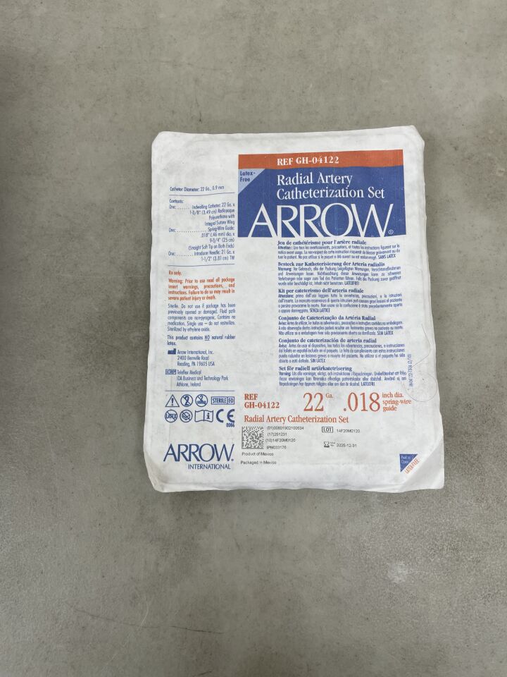 GH-04122 - TELEFLEX - Arrow RADIAL ARTERY CATHETERIZATION SET: 22G X 1-3/8, (EA) - ( Expiry Date: 2025-12-31 )