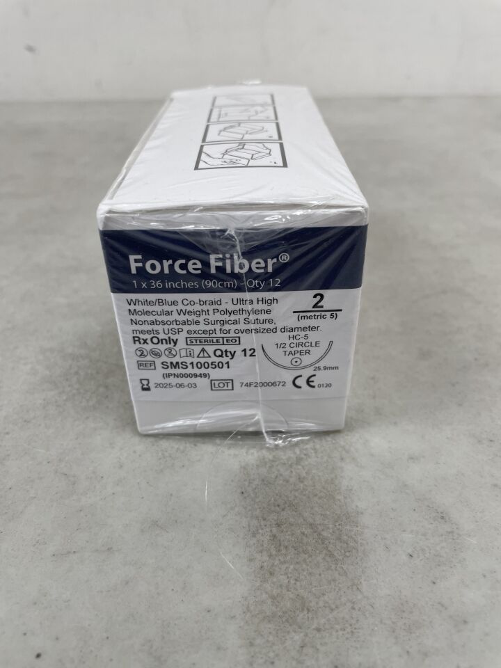 SMS100501 - TELEFLEX - 2 Tornier ForceFiber 3-4 White/Blue Co-Braid UHMWPE Suture 36" HC-5 taper, (BX/12) - ( Expiry Date: 2025-06-03 )
