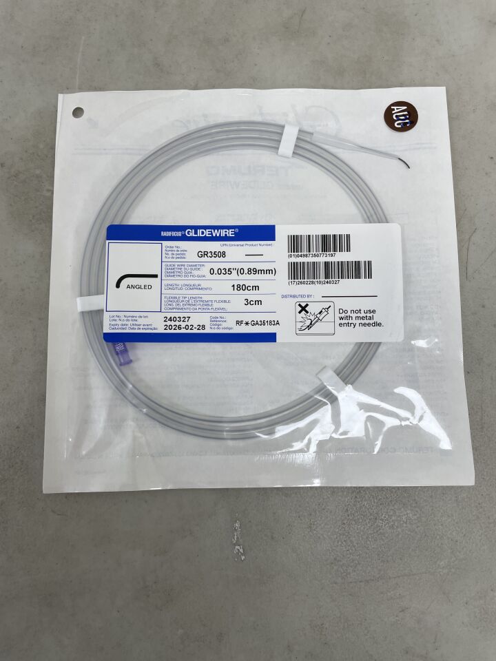 GR3508 - TERUMO - Radifocus Glidewire - Angled - .035" x 180cm x 3cm, (EA) - ( Expiry Date: 2026-02-28 )