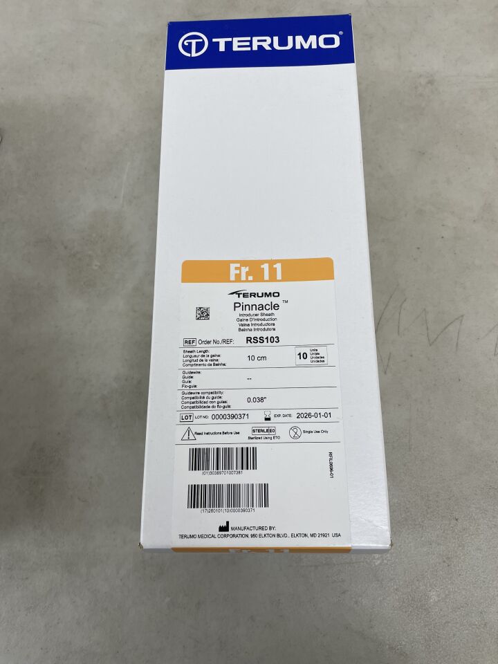 RSS103 - TERUMO - Pinnacle Introducer Sheath -  11Fr x 10cm x .038", (BX/10) - ( Expiry Date: 2026-01-01 )