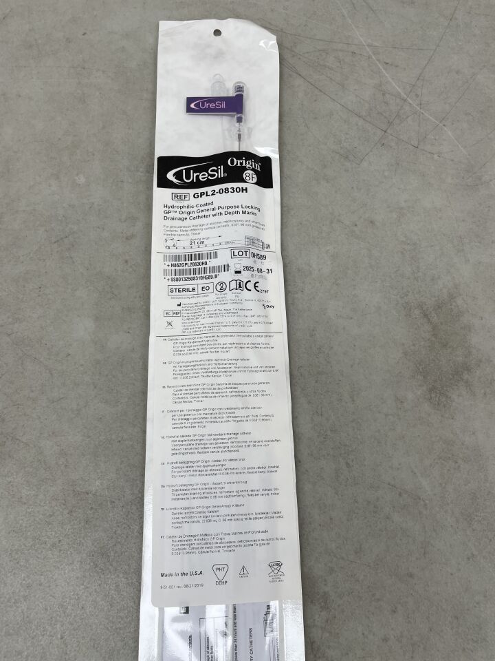 GPL2-0830H - URESIL - Hydrophilic Coated Origin General Purpose Locking Drainage Catheter with Depth Marks, (EA) - ( Expiry Date: 2025-08-31 )