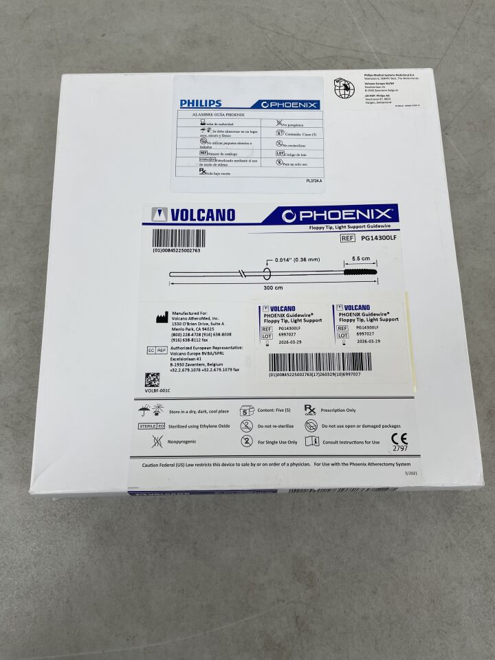 PG14300LF - VOLCANO - Phoenix Floppy Tip, Light Support Guidewire - .014" x 5.5cm x 300cm, (BX/5) - ( Expiry Date: 2026-03-29 )