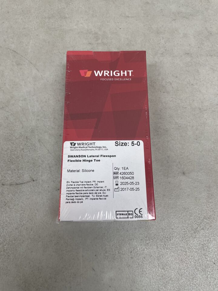 4260050 - WRIGHT MEDICAL - Swanson Flexible Hinge Toe Implant, Lateral: Size 5, (BX/1) - ( Expiry Date: 2025-05-23 )
