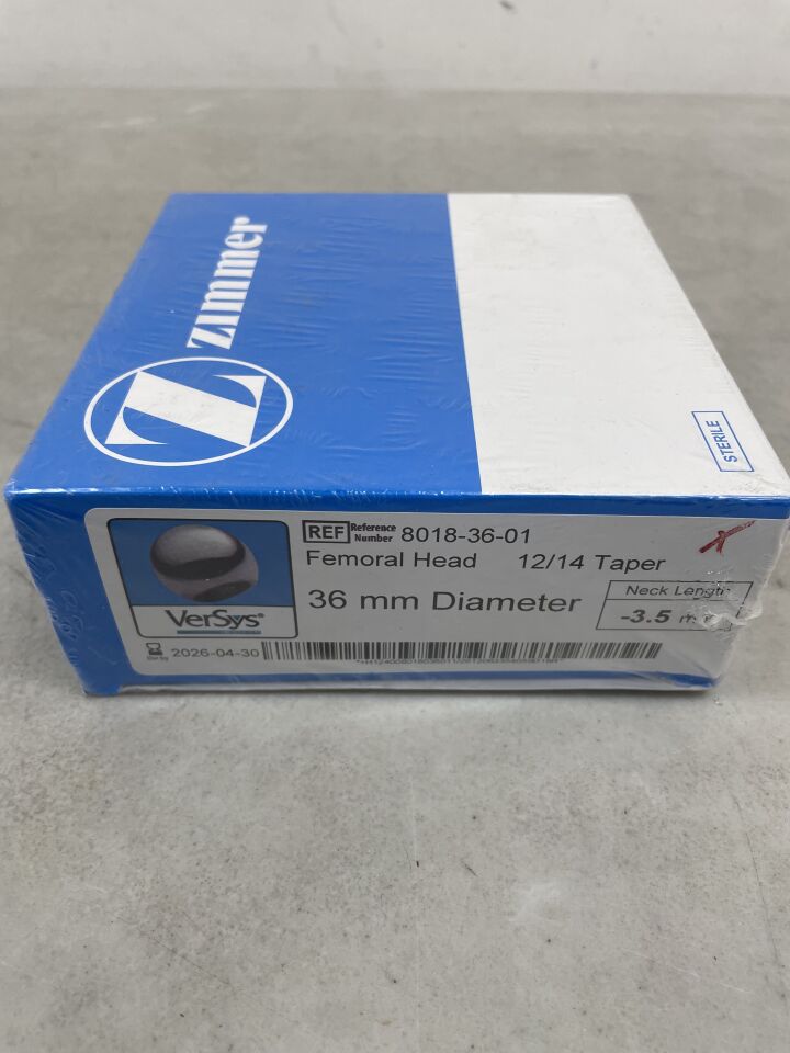 8018-36-01 - ZIMMER - VerSys Hip System Femoral Head 12/14 Taper, 36mm Diameter, -3.5mm Neck Length, (BX/1) - ( Expiry Date: 2026-04-30 )